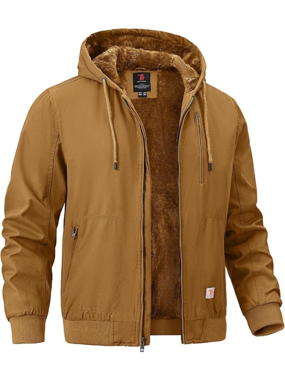 Men's Winter Hooded Jacket, Fleece Lined Duck Coat, Flannel Active Workwear